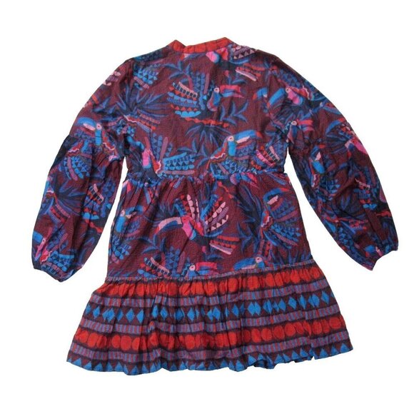 NWT FARM Rio x Anthropologie Toucan Printed Mini in Red Blue V-Neck Dress M $198 - Picture 4 of 6